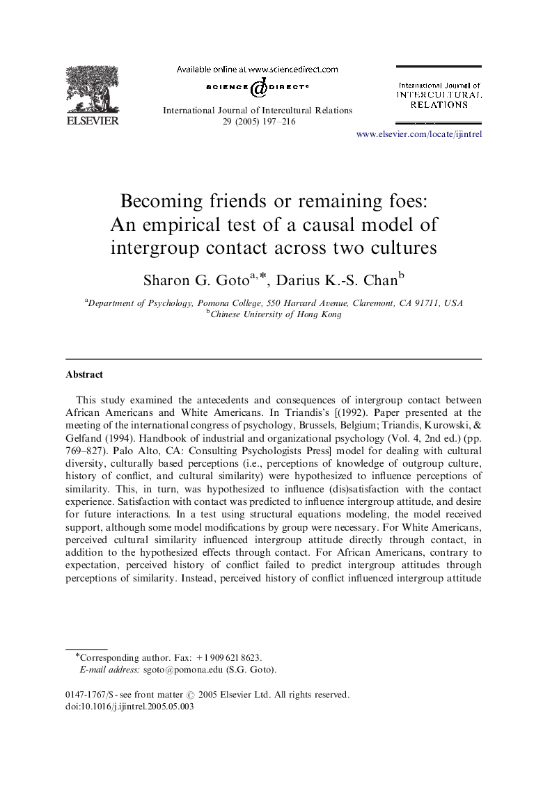 Becoming friends or remaining foes: An empirical test of a causal model of intergroup contact across two cultures