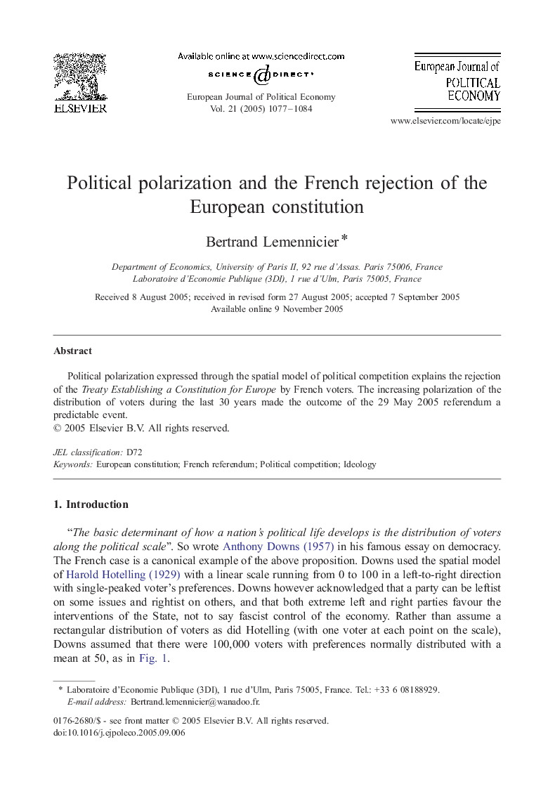 Political polarization and the French rejection of the European constitution