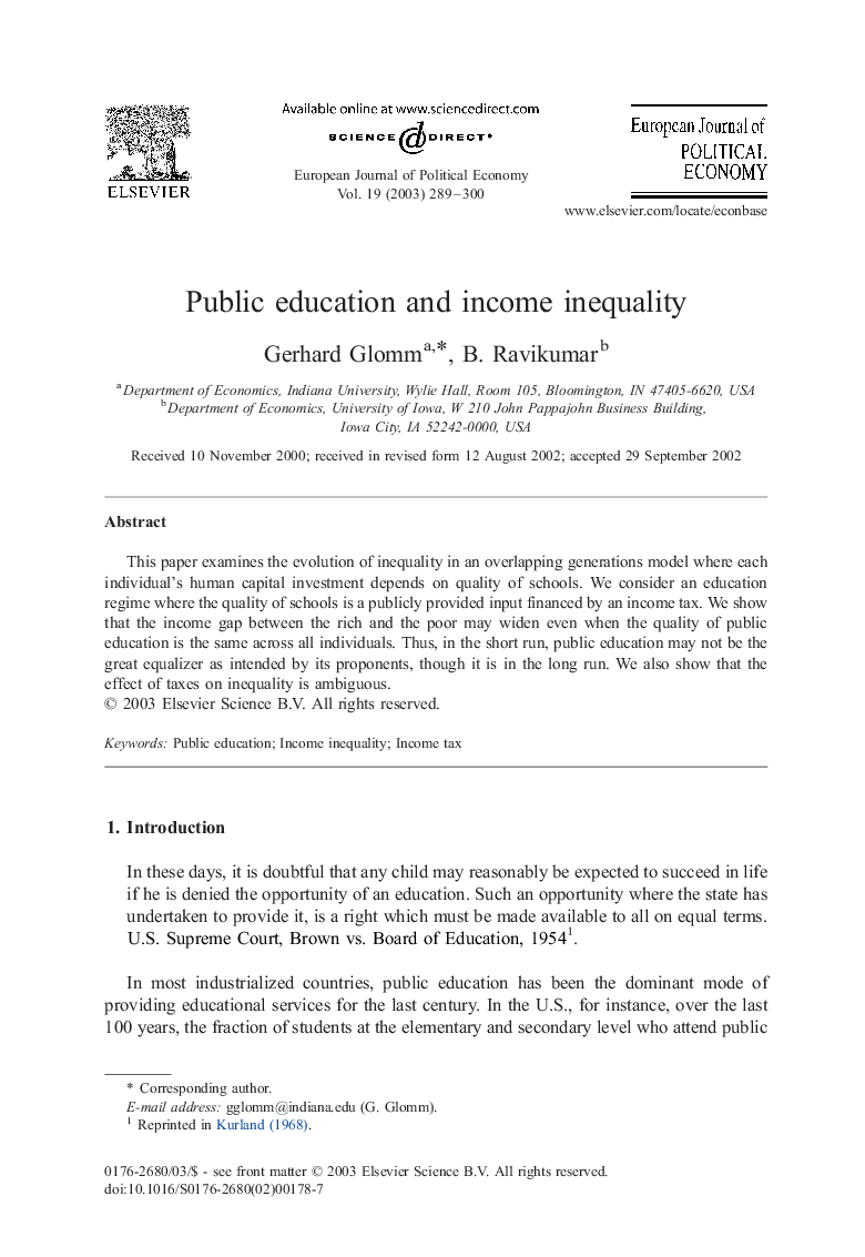 Public education and income inequality