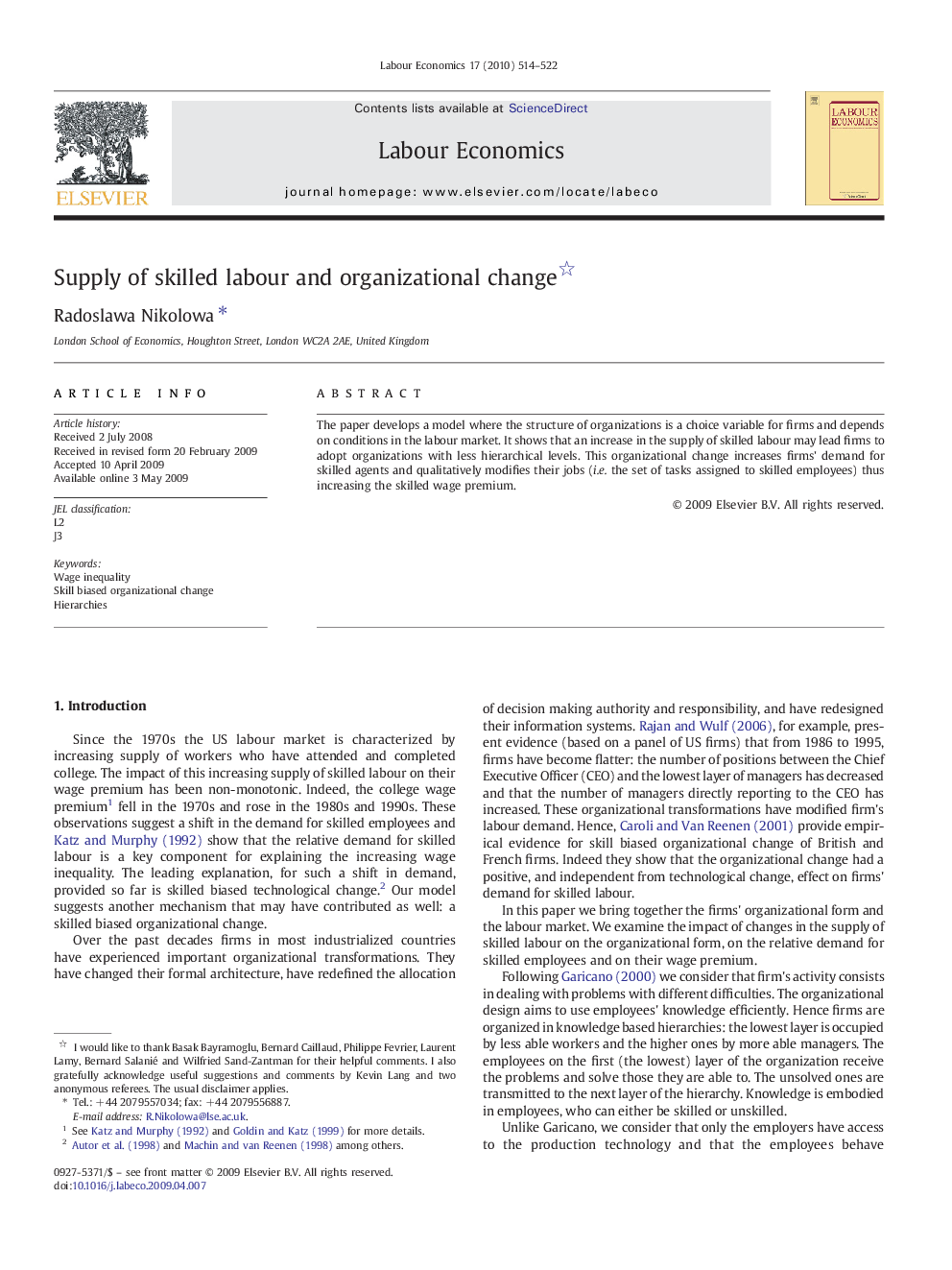 Supply of skilled labour and organizational change 