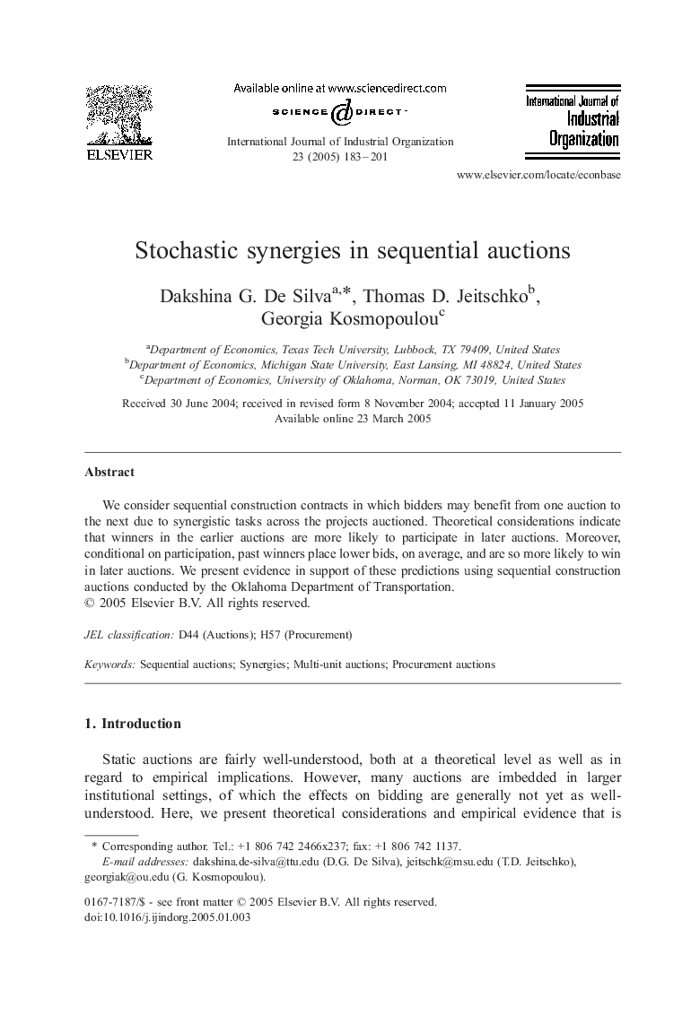 Stochastic synergies in sequential auctions