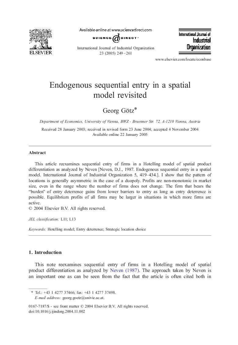 Endogenous sequential entry in a spatial model revisited