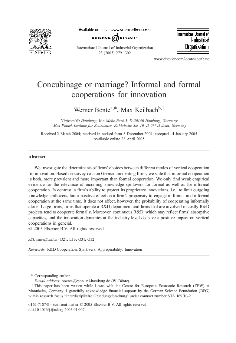 Concubinage or marriage? Informal and formal cooperations for innovation