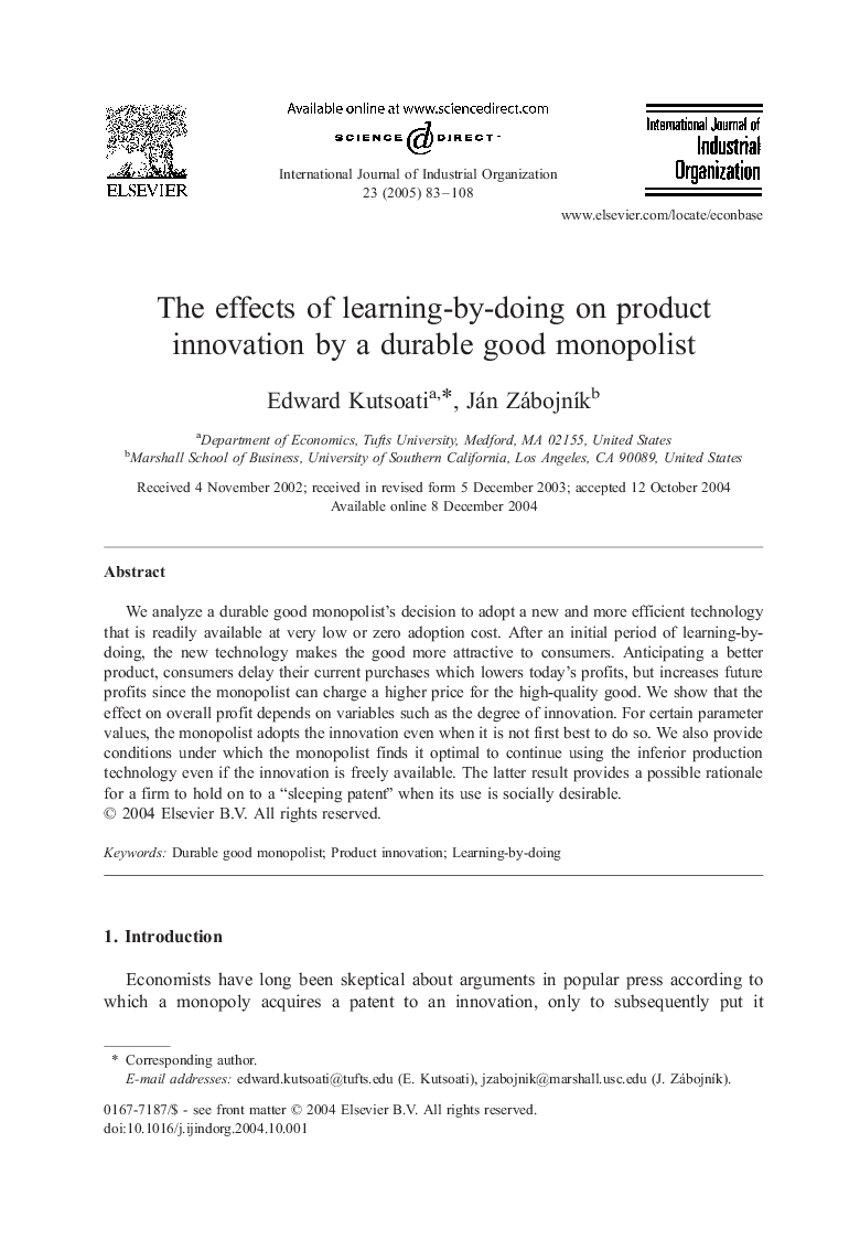 The effects of learning-by-doing on product innovation by a durable good monopolist