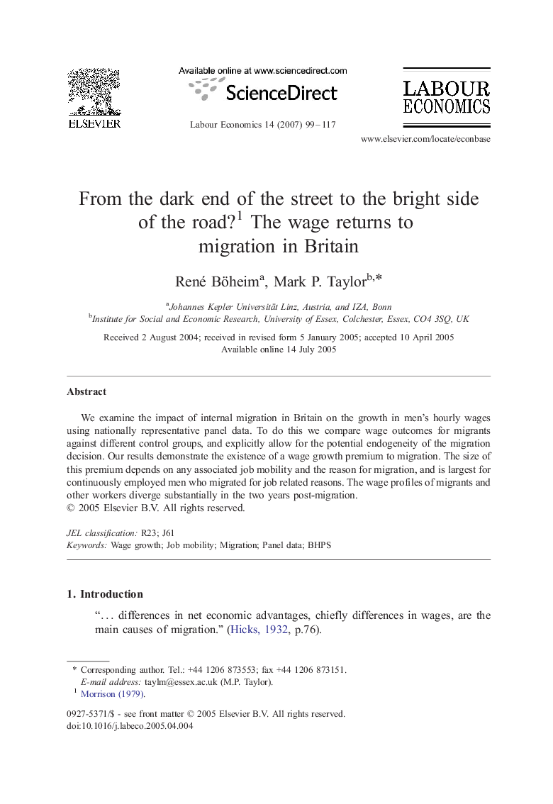 From the dark end of the street to the bright side of the road?1 The wage returns to migration in Britain