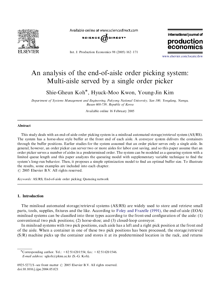 An analysis of the end-of-aisle order picking system: Multi-aisle served by a single order picker