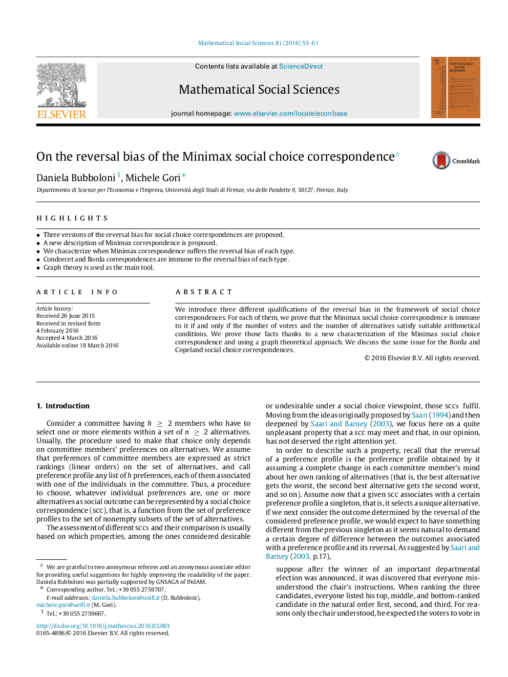 On the reversal bias of the Minimax social choice correspondence 