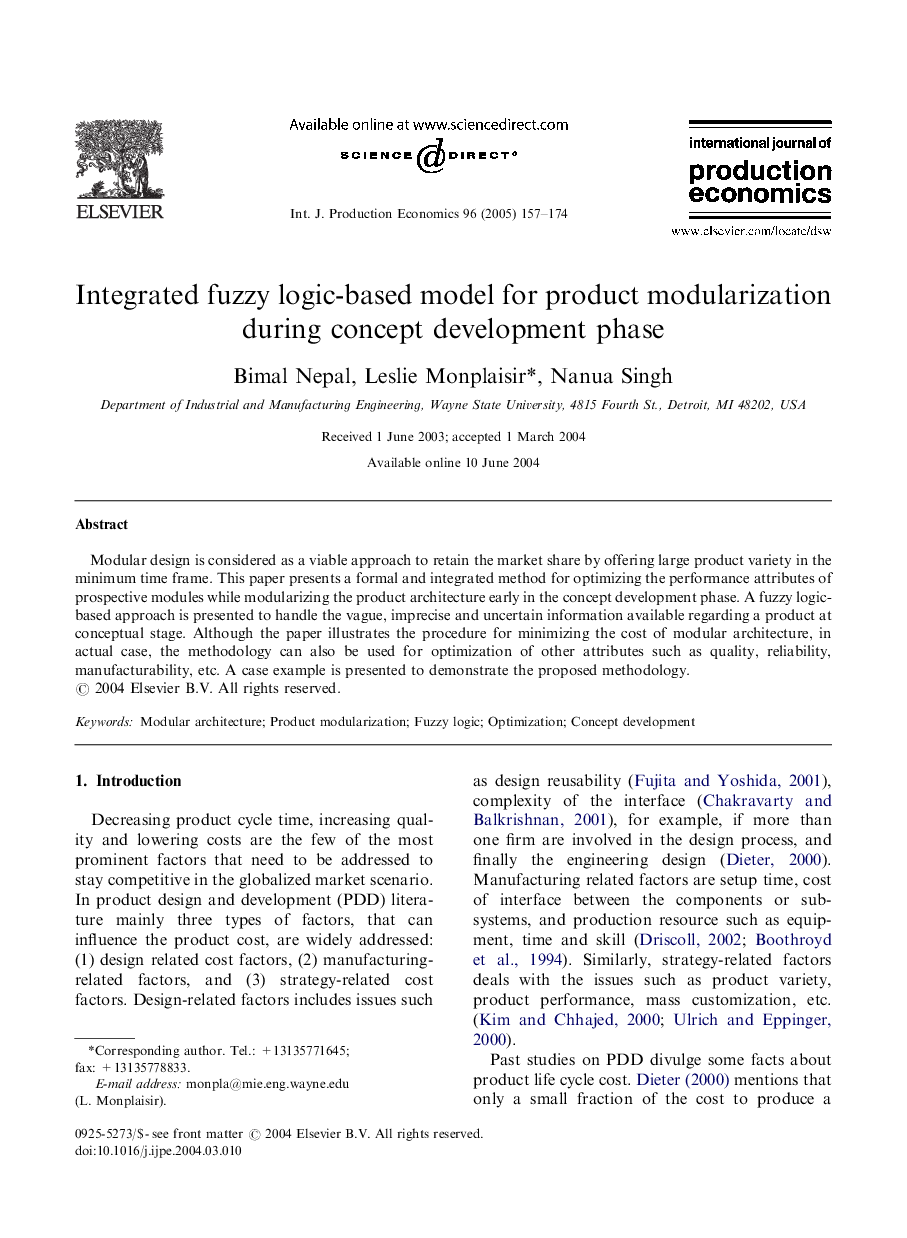 Integrated fuzzy logic-based model for product modularization during concept development phase