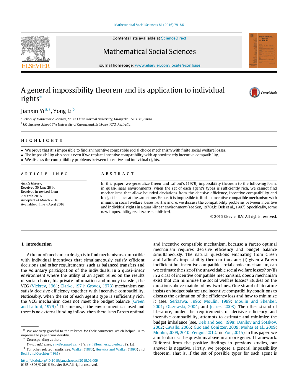 A general impossibility theorem and its application to individual rights 