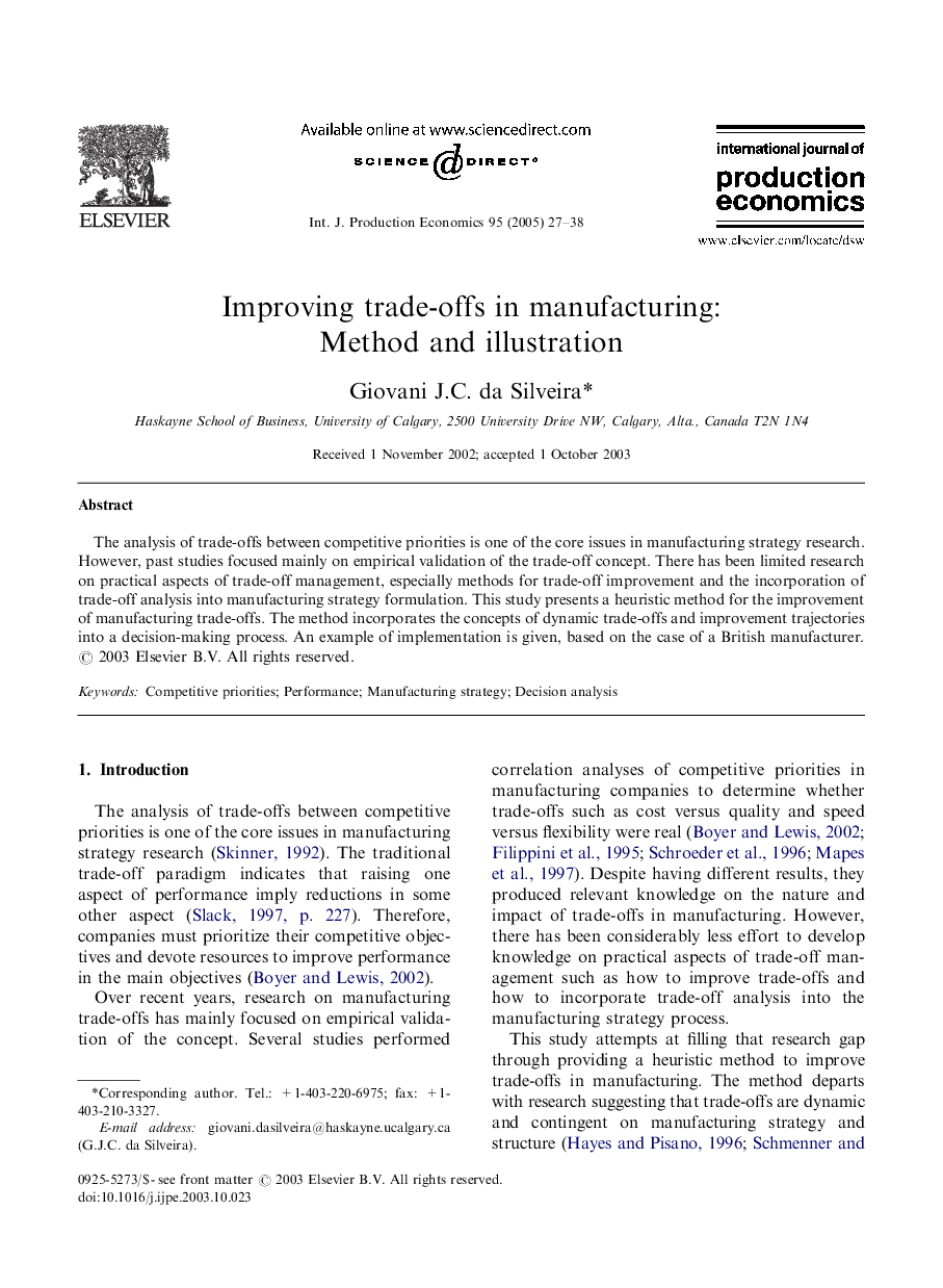 Improving trade-offs in manufacturing: Method and illustration