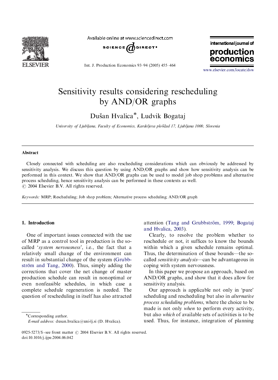 Sensitivity results considering rescheduling by AND/OR graphs