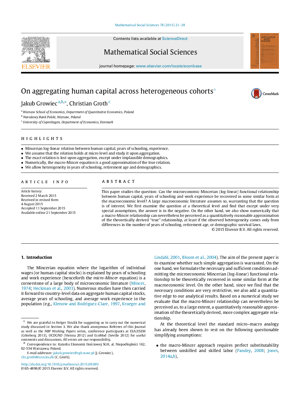 On aggregating human capital across heterogeneous cohorts 