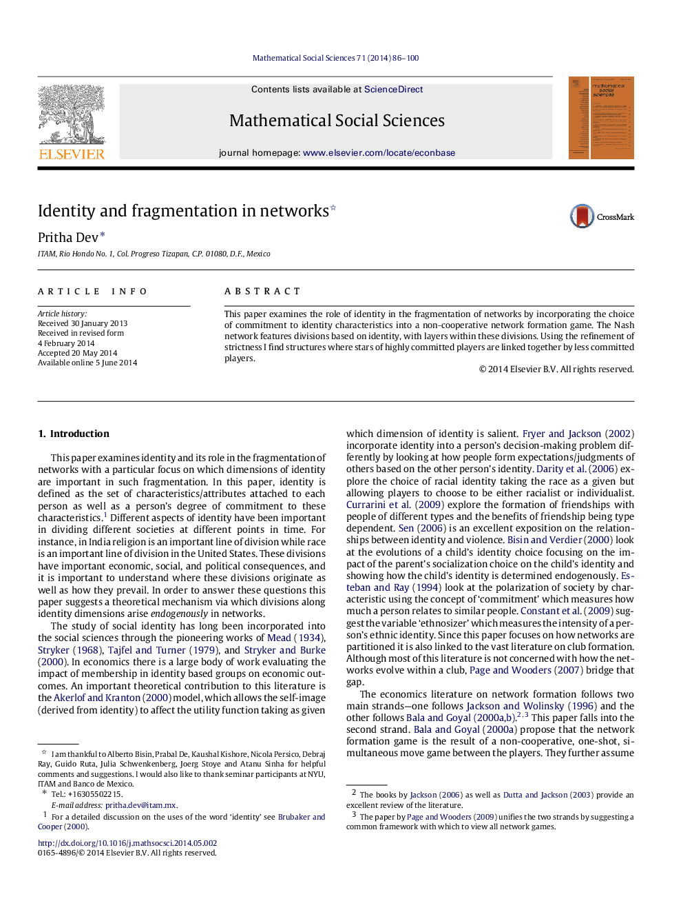 Identity and fragmentation in networks 