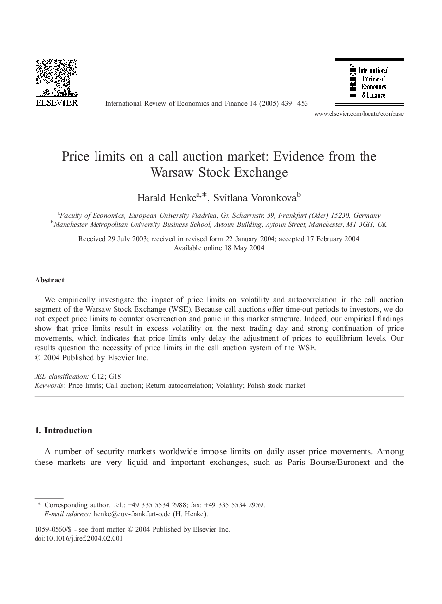 Price limits on a call auction market: Evidence from the Warsaw Stock Exchange