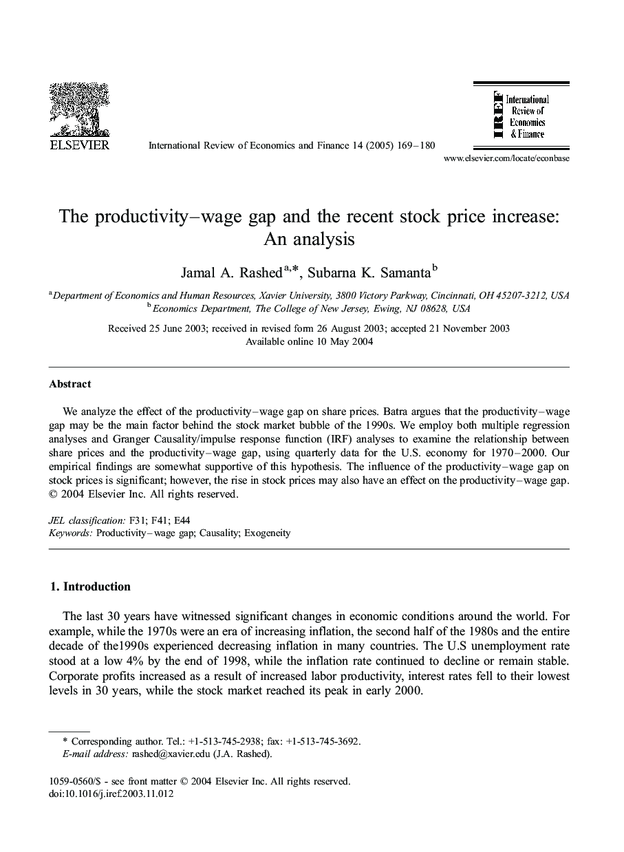 The productivity-wage gap and the recent stock price increase: An analysis