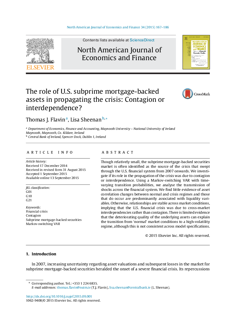 The role of U.S. subprime mortgage-backed assets in propagating the crisis: Contagion or interdependence?