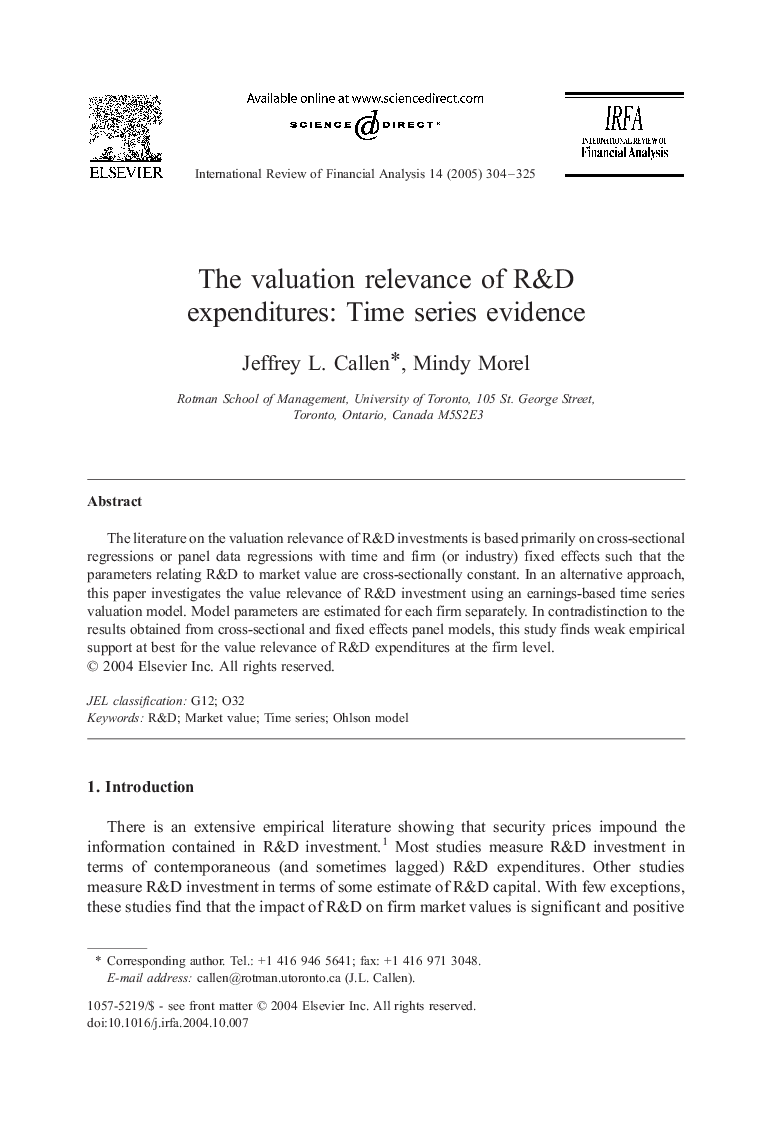 The valuation relevance of R&D expenditures: Time series evidence