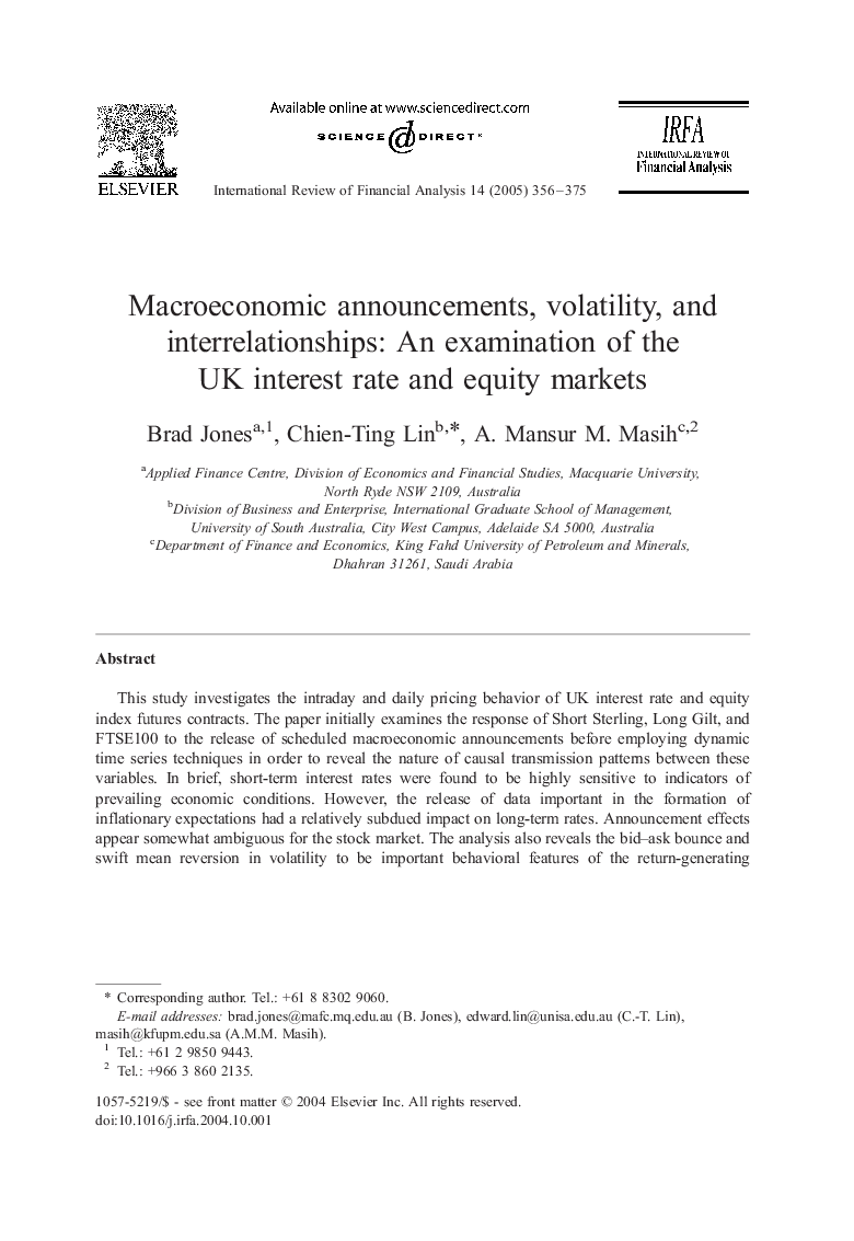 Macroeconomic announcements, volatility, and interrelationships: An examination of the UK interest rate and equity markets