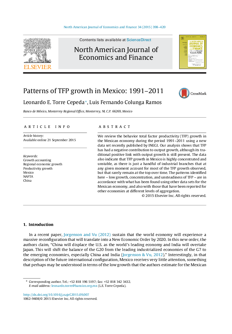 Patterns of TFP growth in Mexico: 1991–2011