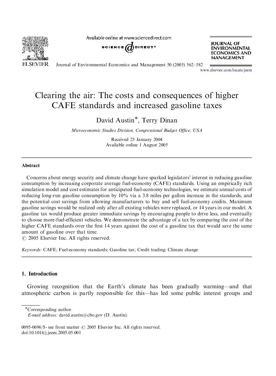 Clearing the air: The costs and consequences of higher CAFE standards and increased gasoline taxes