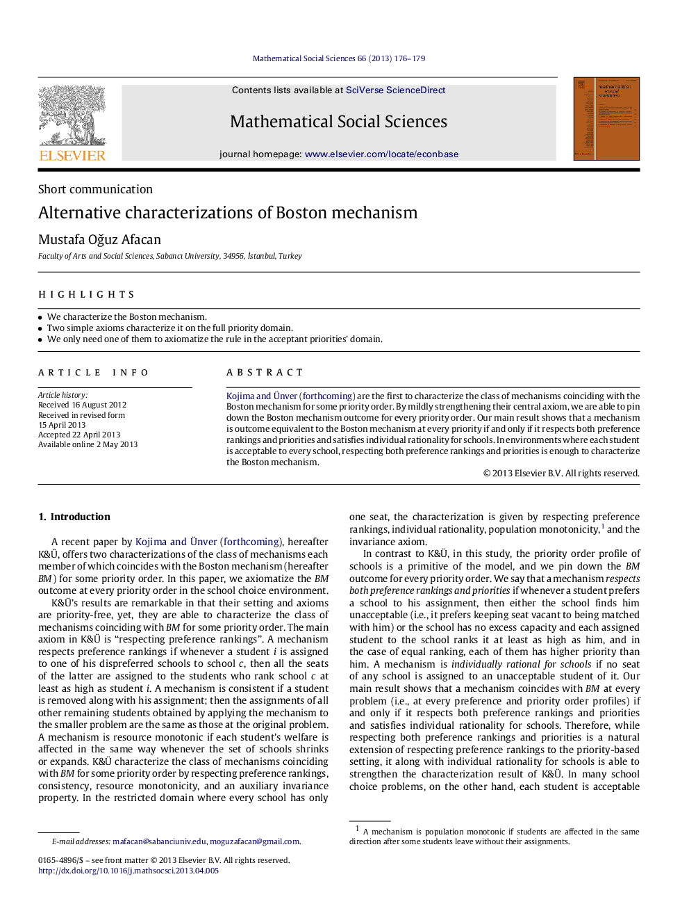 Alternative characterizations of Boston mechanism