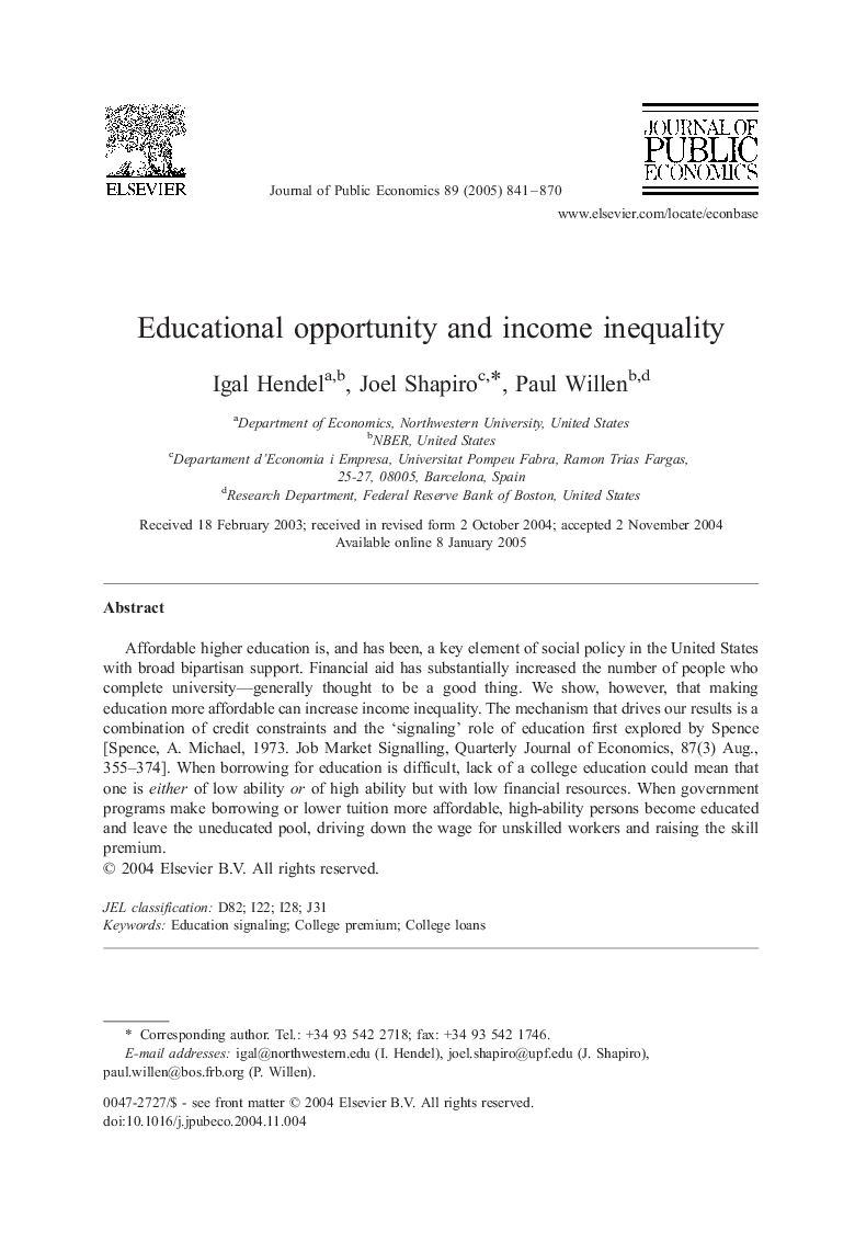 Educational opportunity and income inequality