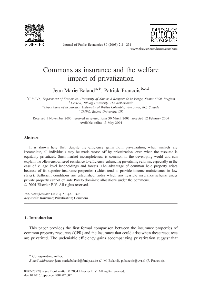 Commons as insurance and the welfare impact of privatization