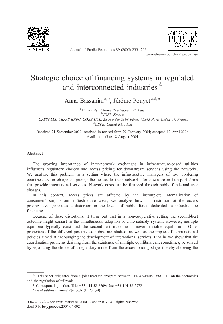 Strategic choice of financing systems in regulated and interconnected industries