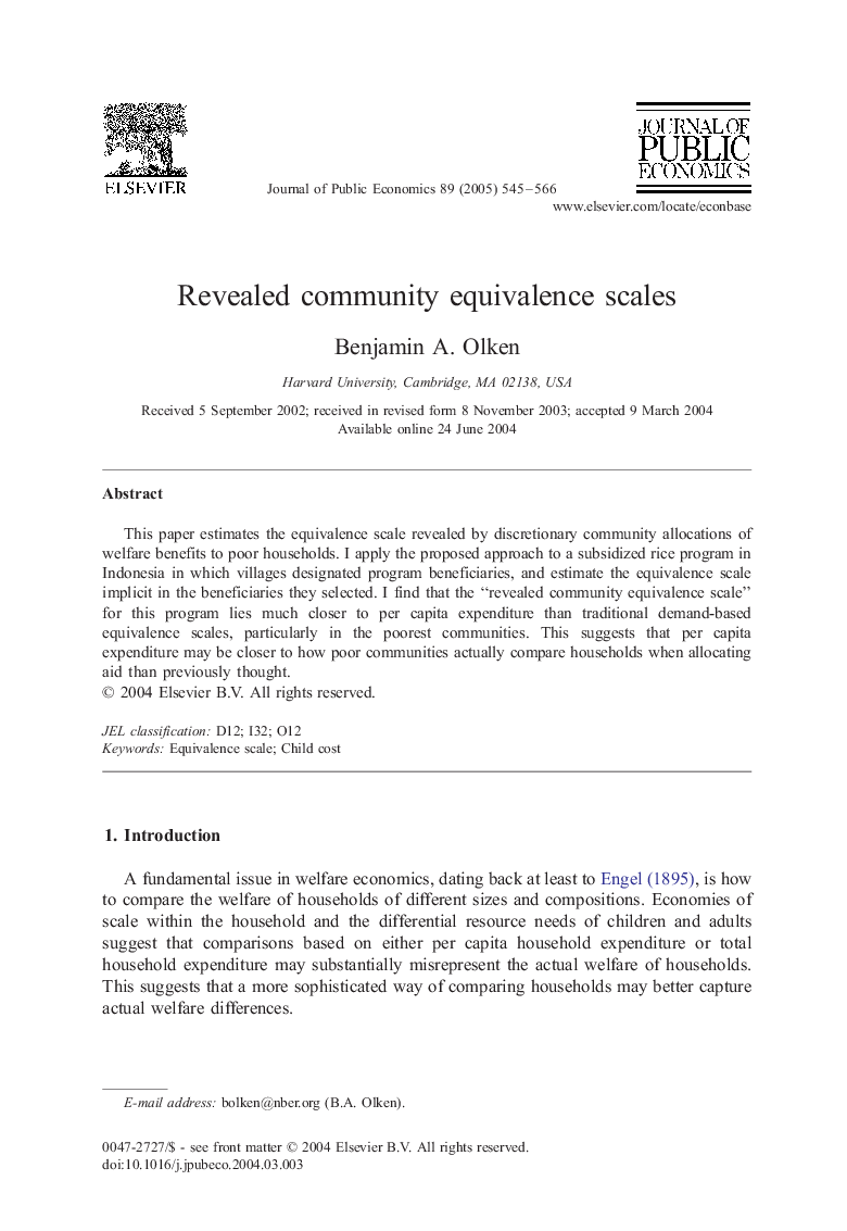 Revealed community equivalence scales