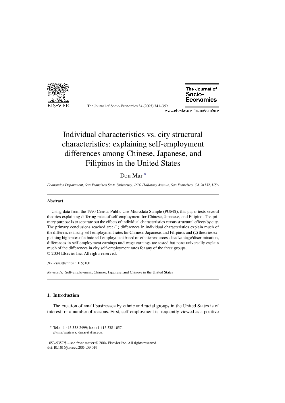 Individual characteristics vs. city structural characteristics: explaining self-employment differences among Chinese, Japanese, and Filipinos in the United States