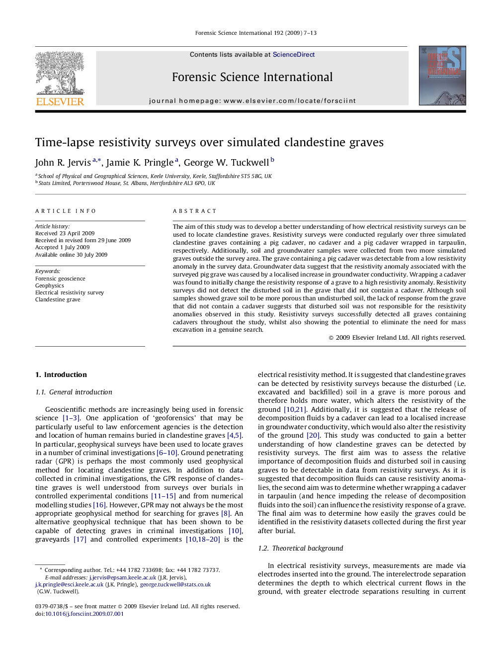 Time-lapse resistivity surveys over simulated clandestine graves