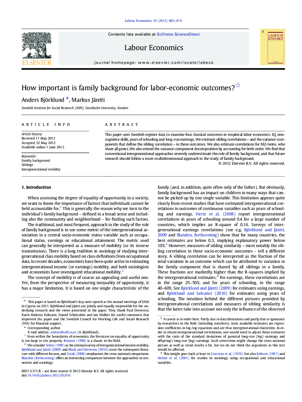 How important is family background for labor-economic outcomes? 