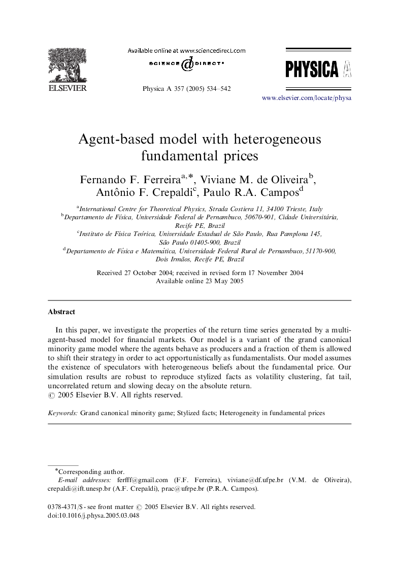 Agent-based model with heterogeneous fundamental prices