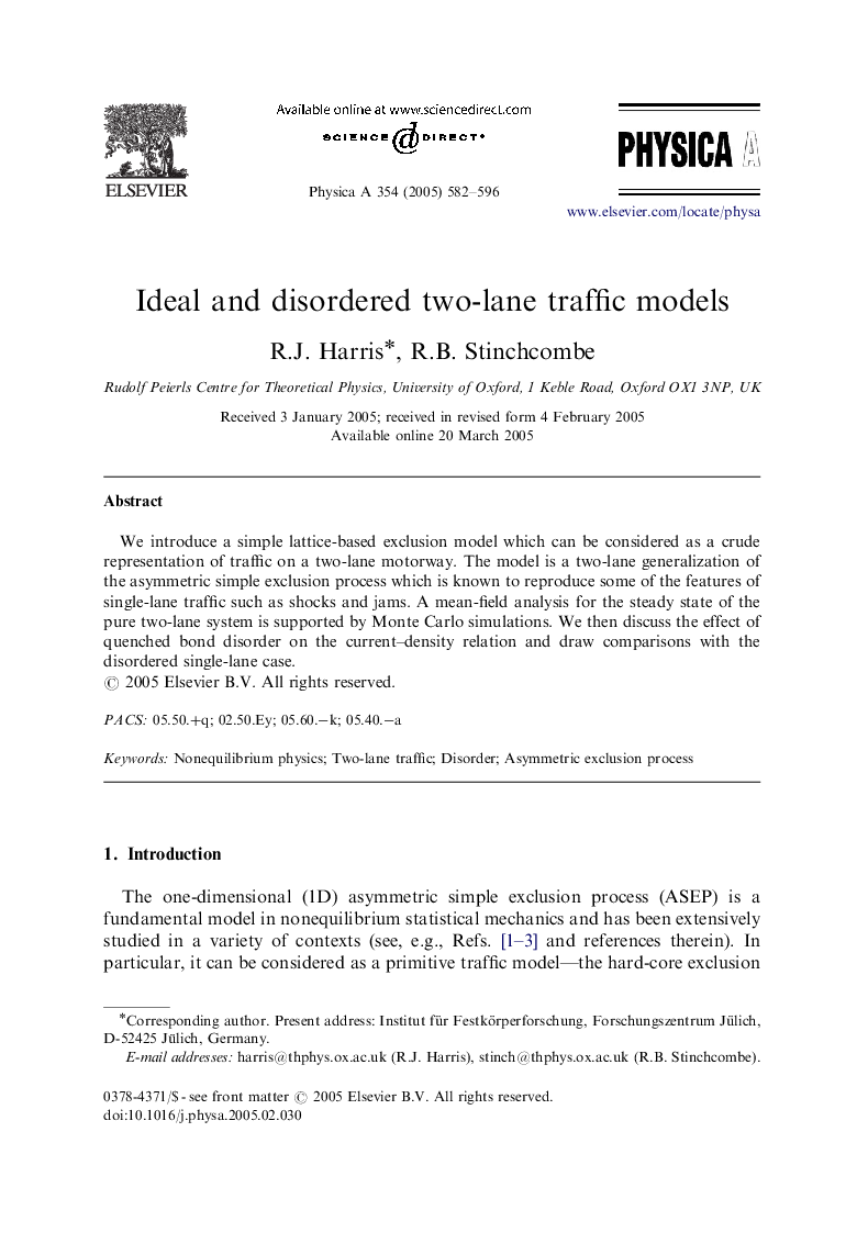 Ideal and disordered two-lane traffic models