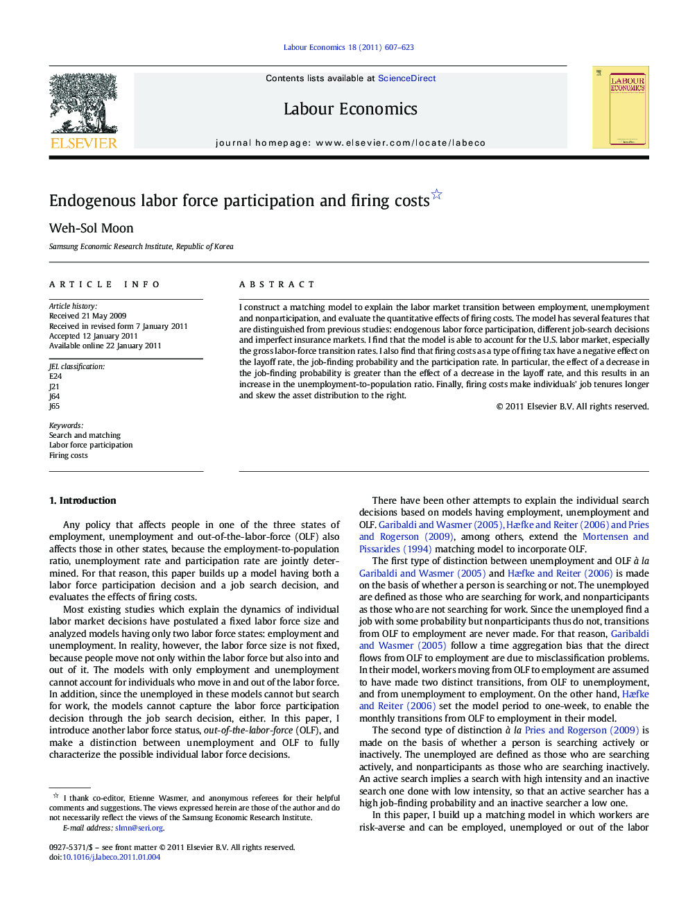 Endogenous labor force participation and firing costs 