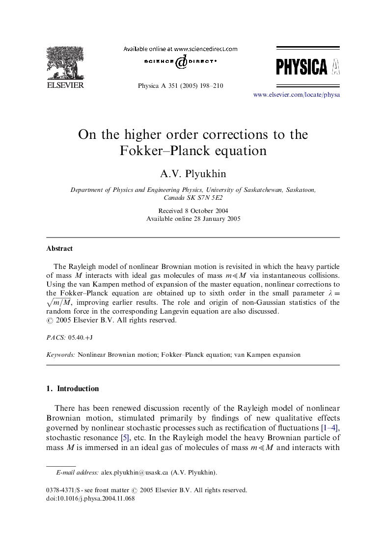 On the higher order corrections to the Fokker-Planck equation