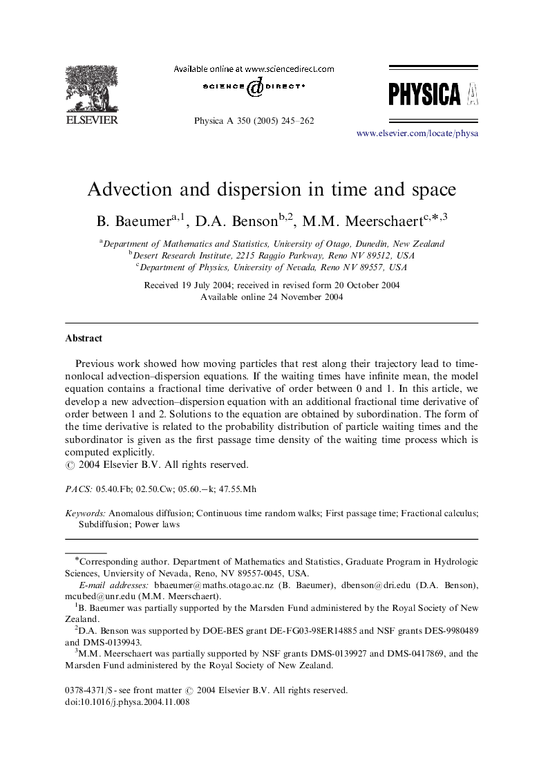 Advection and dispersion in time and space