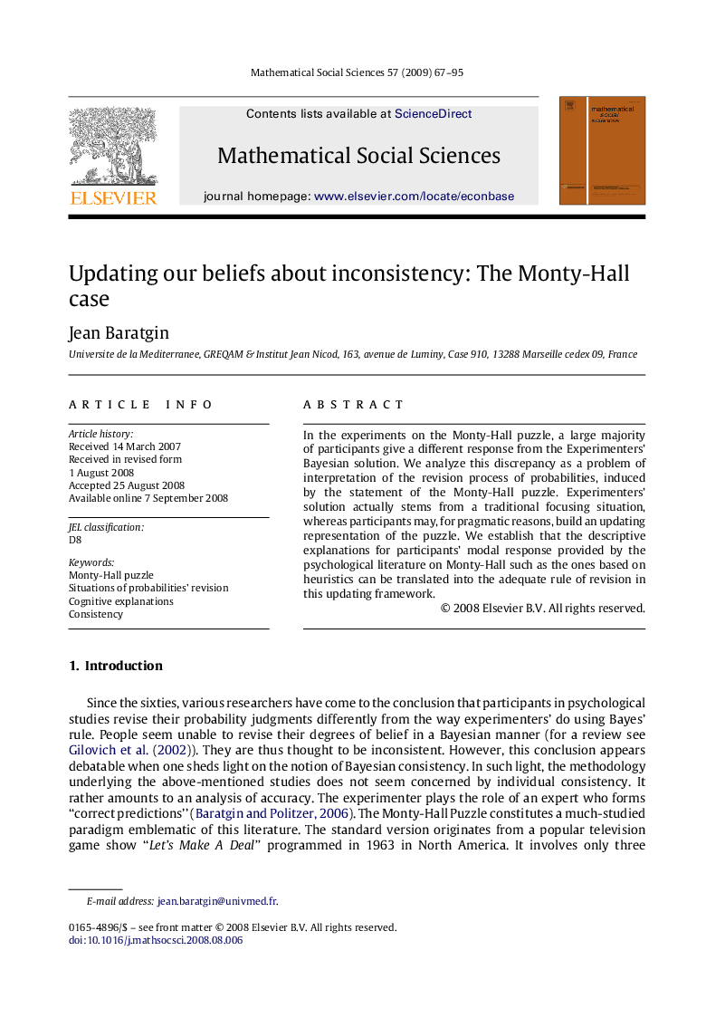 Updating our beliefs about inconsistency: The Monty-Hall case