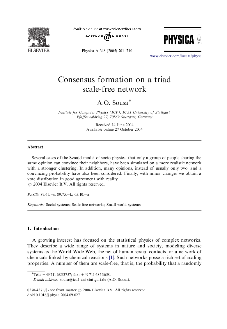 Consensus formation on a triad scale-free network