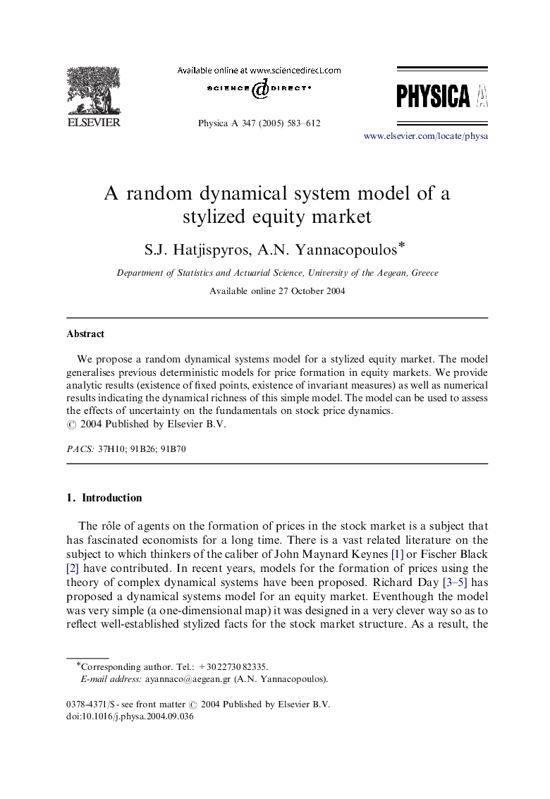 A random dynamical system model of a stylized equity market