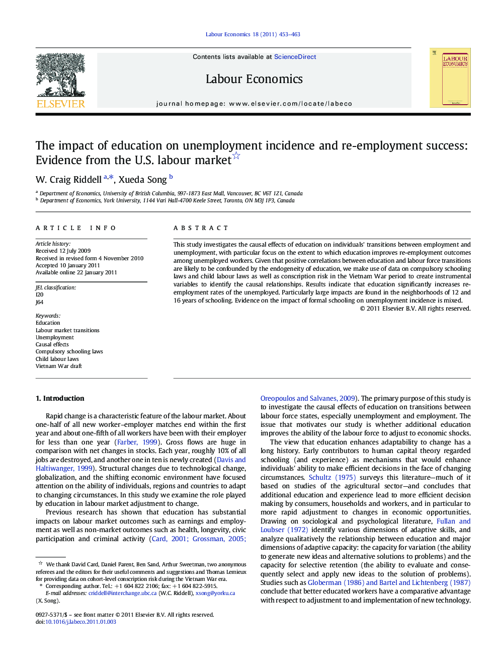 The impact of education on unemployment incidence and re-employment success: Evidence from the U.S. labour market 