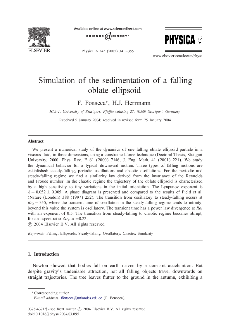 Simulation of the sedimentation of a falling oblate ellipsoid