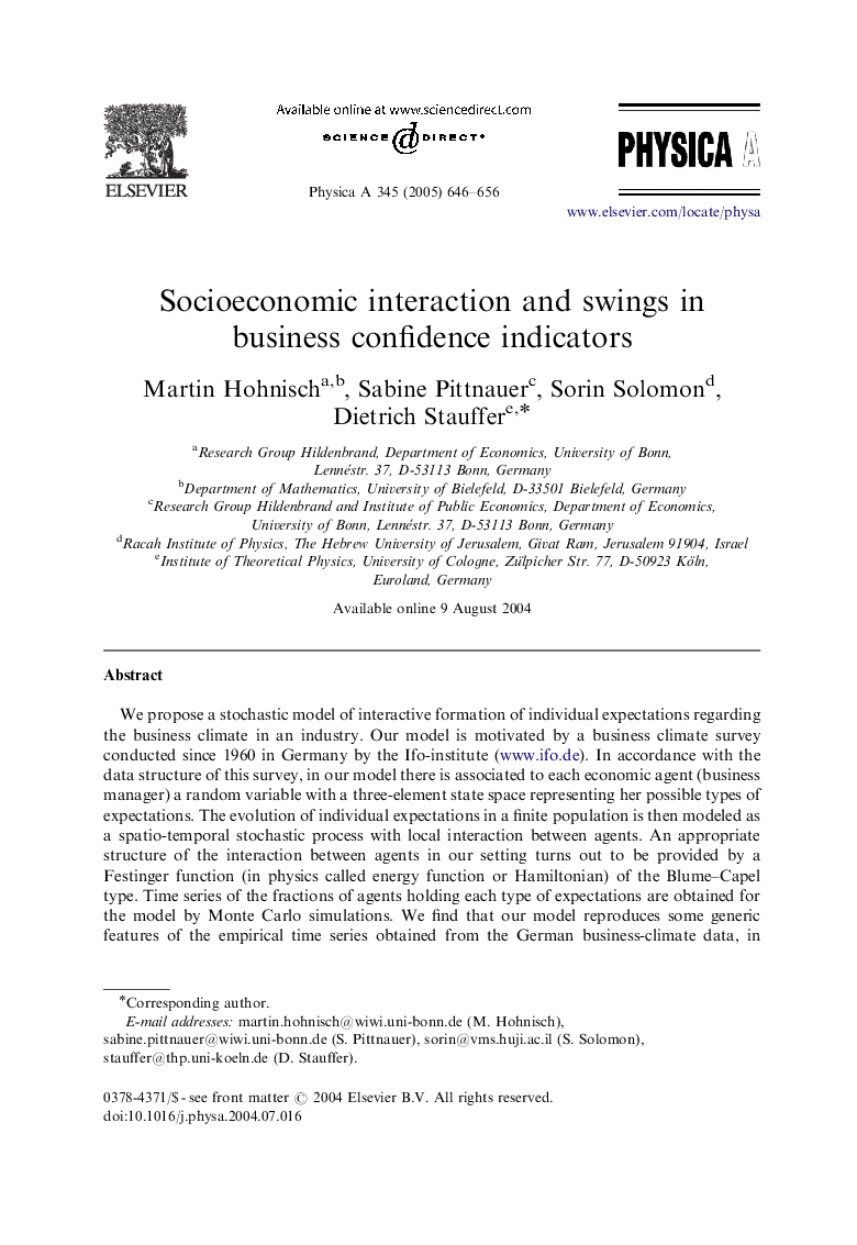 Socioeconomic interaction and swings in business confidence indicators