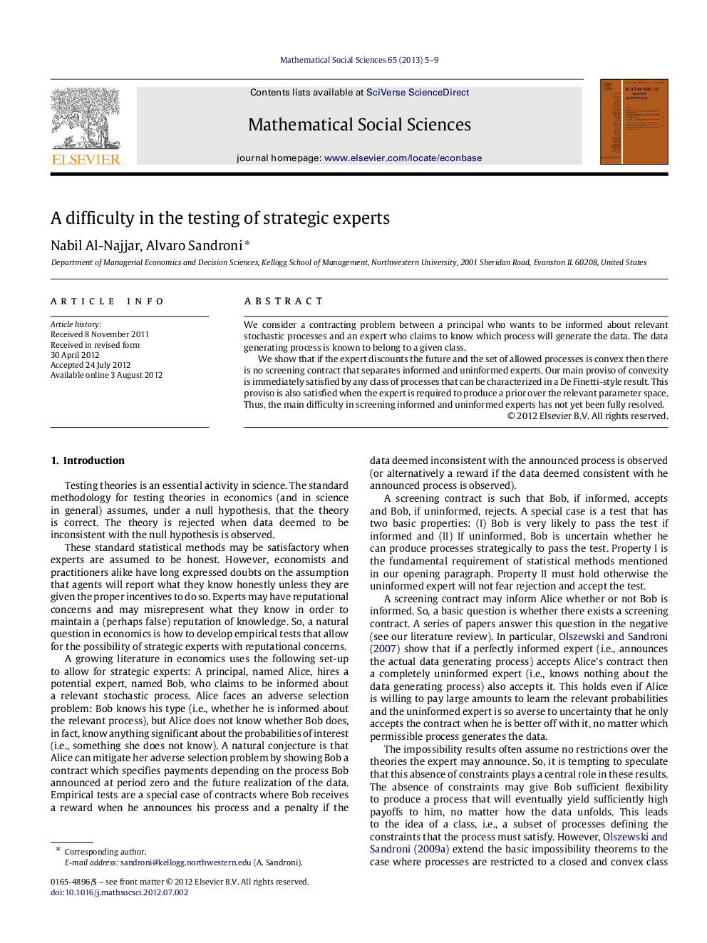 A difficulty in the testing of strategic experts