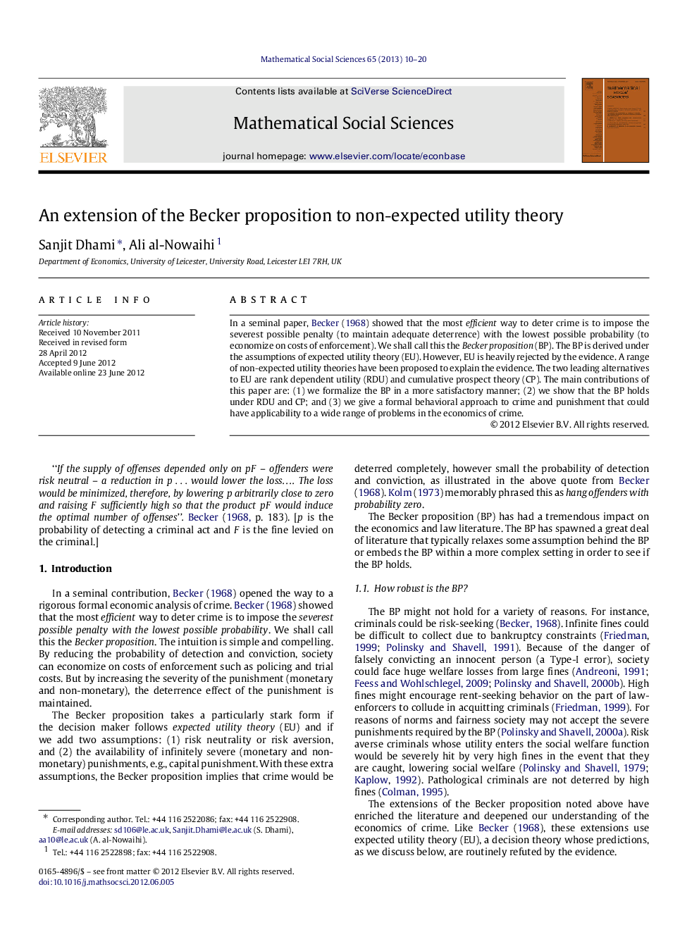 An extension of the Becker proposition to non-expected utility theory