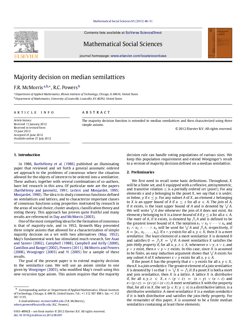 Majority decision on median semilattices