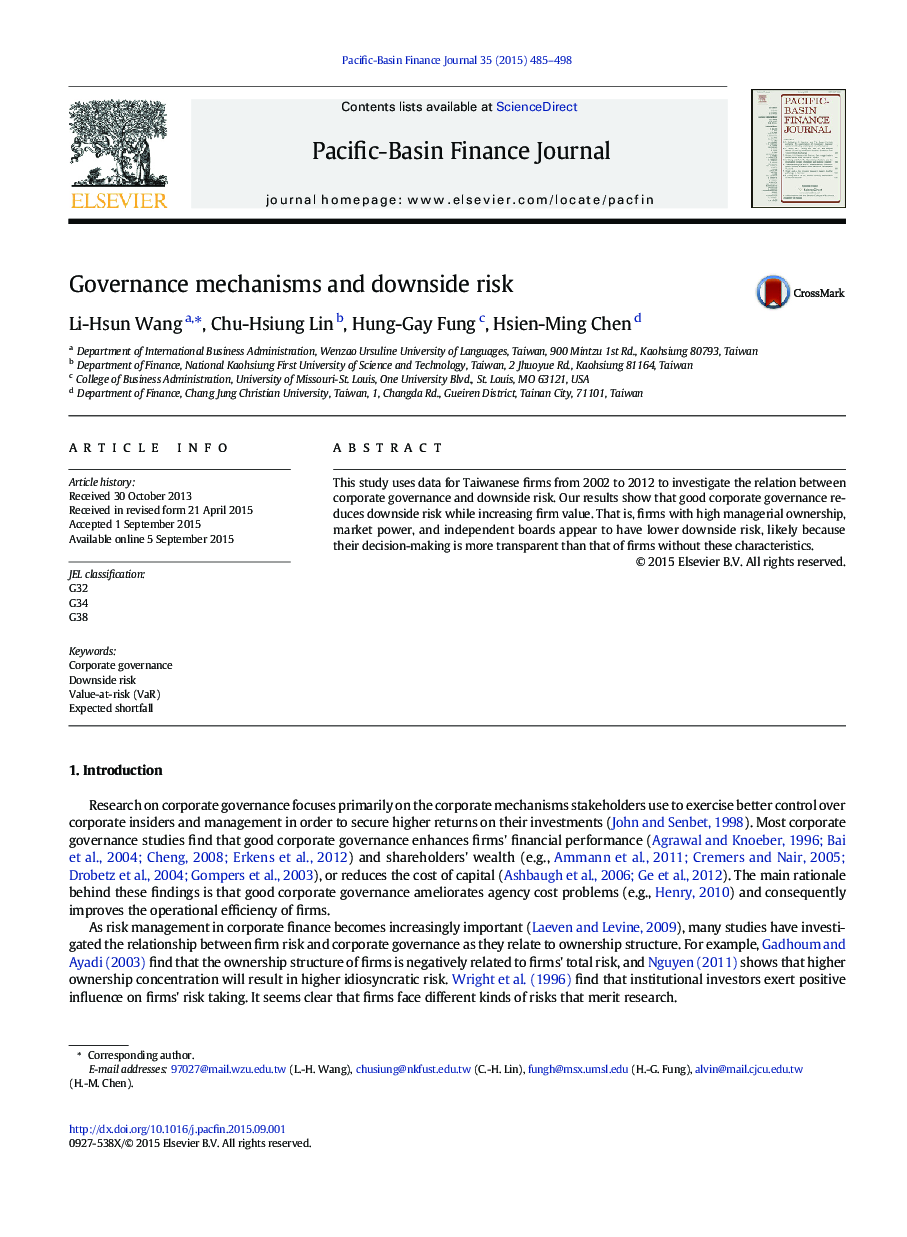 Governance mechanisms and downside risk