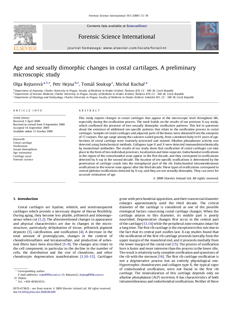 Age and sexually dimorphic changes in costal cartilages. A preliminary microscopic study