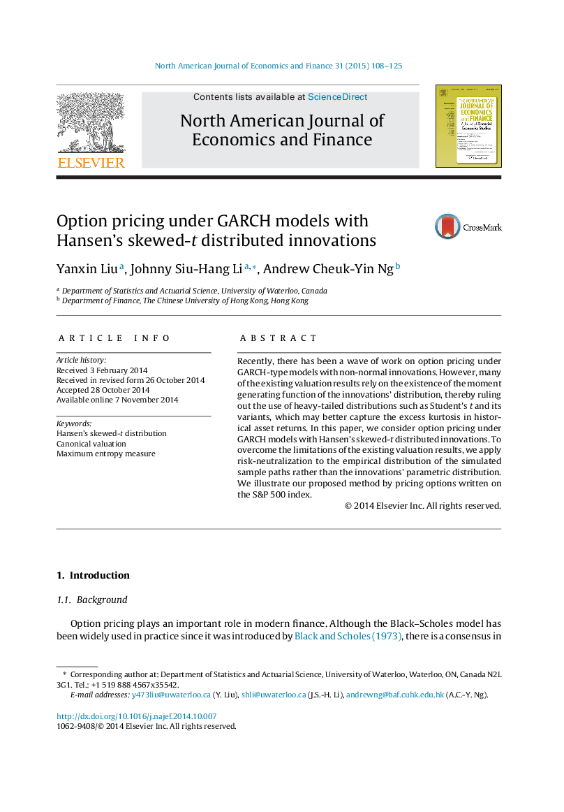 Option pricing under GARCH models with Hansen's skewed-t distributed innovations