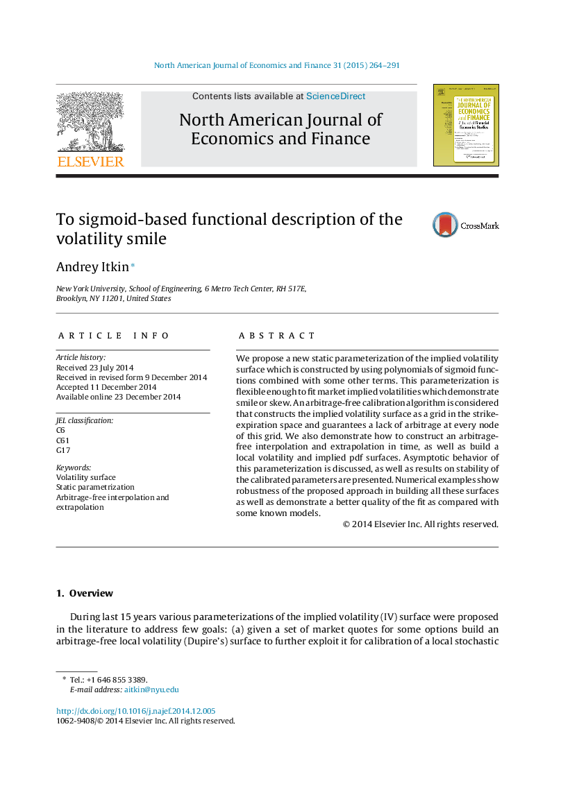 To sigmoid-based functional description of the volatility smile